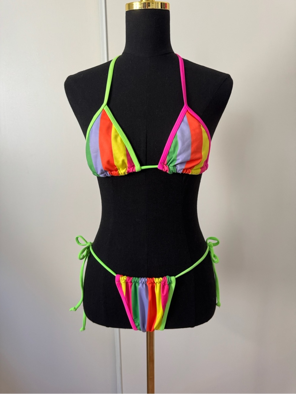 Women's Color Block String Neon Bikini